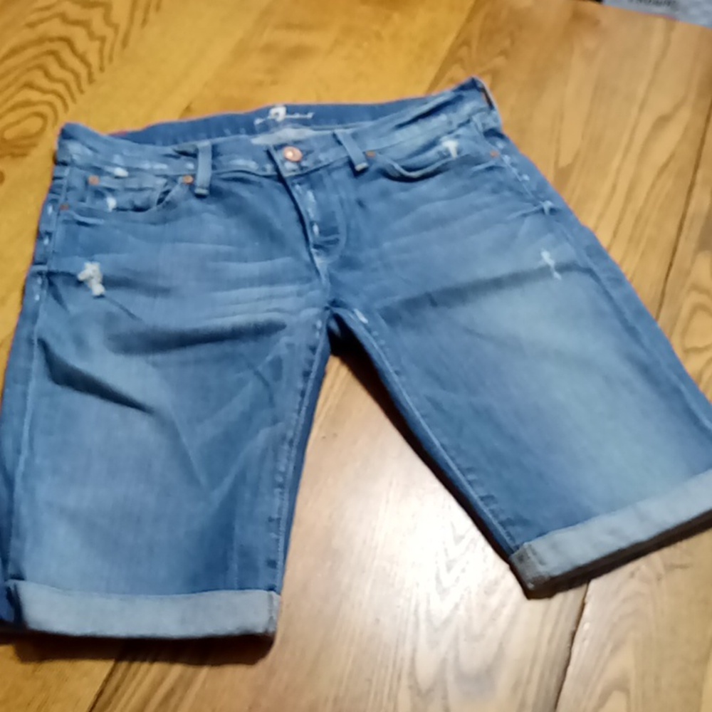 7 FOR ALL MANKIND Womens Jean Shorts 29 BLUE Denim Preowned Summer Beach Used